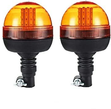 JJ 2 pcs Gyrophares LED Orange 12V - 24V Homologué E9 R65 Support Flexible Rotatif 3 Fonctions De Flash Pour Camion Tracteur Fourgon