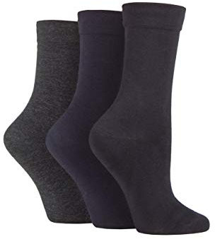 SockShop Ladies Gentle Bamboo Socks with Smooth Toe Seams In Plains and Stripes Pack of 3 (Black/Navy/Grey, 4-8)