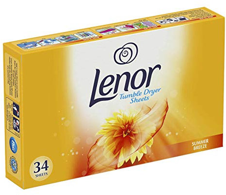 34 Lenor Tumble Dryer Sheets Laundry Fragrance Freshener Softener - Summer Breeze
