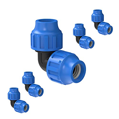 Kirchhoff Fitting Verbindungswinkel 90° | Kunststoff | 20 x 20 mm | für HDPE Rohr | 5 Stück im Set | Verschiedene Größen | DVGW geprüft | Trinkwasserqualität | Made in EU, Schwarz, 20 mm, 984845117-5