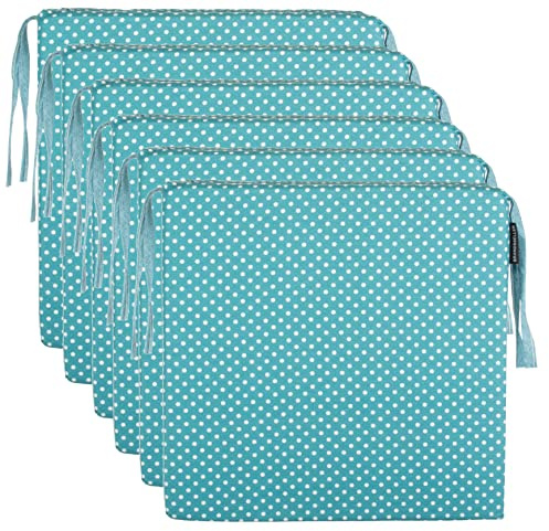 Brandsseller 6er Set Sitzkissen 40x40 cm mit Punkten – Bequeme Stuhlauflagen mit Bindebändern & abnehmbarem Bezug – Dekorative Sitzpolster für drinnen & draußen – Mint