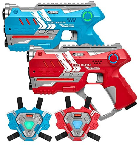 2 Light Battle Connect Anti-Cheat Laserpistolen (Metallic Grün Grau) + 2 Westen