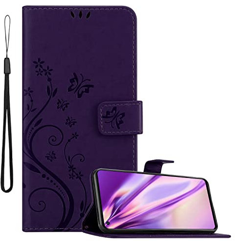 Cadorabo Estuche Compatible con Realme GT 2 / GT Neo 2 en Lila Oscuro Floral - Funda Protectora en diseño Floral con Cierre magnético, función de Soporte y Ranuras para Tarjetas