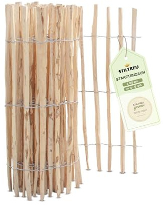 STILTREU Staketenzaun Haselnuss Höhe 80 cm, Länge 5 Meter, Lattenabstand 3-5 cm