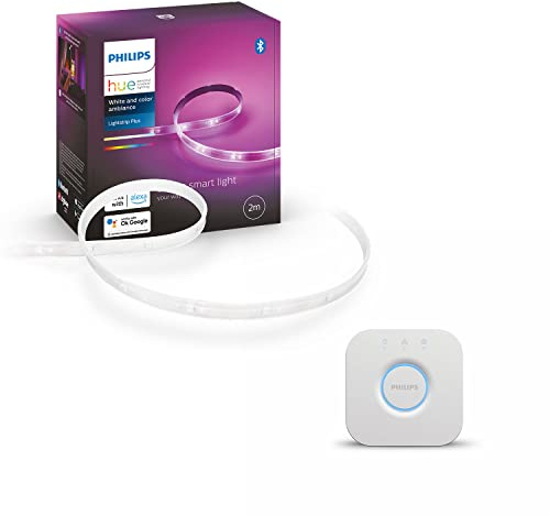 Philips Hue - Pack Hue Bridge + Tira Led inteligente Hue Luz Blanca y de colores (2 metros) con Bluetooth, Compatible con Alexa y Google Home