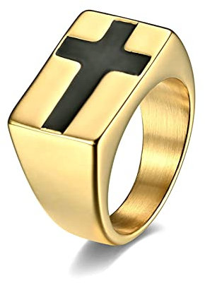 Beydodo Edelstahl Herren Ring Freundschaft, Männer Ringe Kreuz 5MM Siegelring Partnerring Gold Ring Personalisiert Größe 62 (19.7)