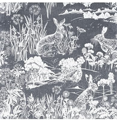 Arthouse Meadow Hare Navy Wallpaper 909606