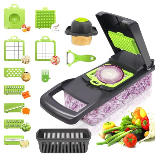Affettaverdure, 16 in 1, mandolina affettaverdure da cucina, multifunzione, taglia cipolle, insalata, tritatutto (grigio)