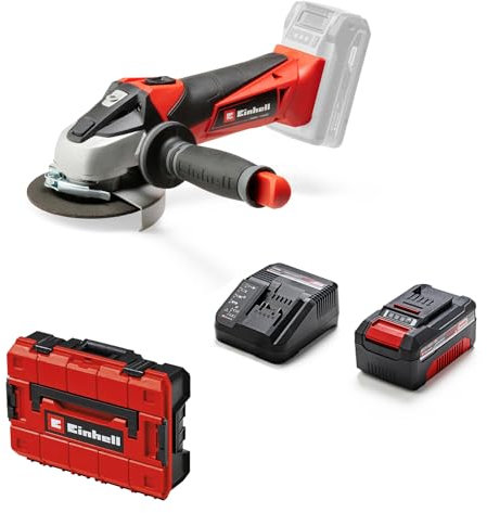 Einhell Akku-Winkelschleifer TE-AG 18/115 Li Power X-Change (18 V, Ø 115 mm, 28 mm Schnitttiefe, Softstart, ohne Trennscheibe, inkl. 4,0 Ah Akku und Ladegerät, Koffer)