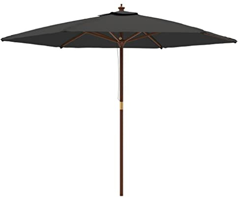 vidaXL Sonnenschirm, Gartenschirm mit Holzmast UV-Schutz, Strandschirm mit Belüftung 6 Rippen, Marktschirm Balkonschirm Terrassenschirm, Anthrazit