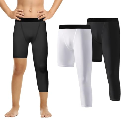 Valcatch 2 Pack garçons Jeunes Pantalon de Compression,3/4 Capris Une Jambe serrée Legging, Couche de Base athlétique pour la Course au Basket