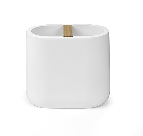 Nadi Collection | Vaso Cepillo Dientes baño | Serie Forest | Resina y Madera | para baño o Cocina | Portacepillos | 10.5 x 6.5 x 9 cm (Blanco Mate)