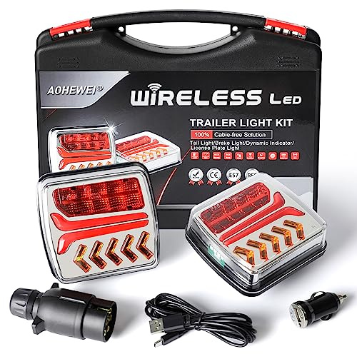 AOHEWEI Feux arrière de remorque sans fil LED Feux arrière de camion magnétiques sans câble 12 V approuvés ECE avec prise 7 broches pour remorque, camion, caravane ou camion