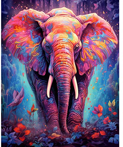 Elefant Malen nach Zahlen für Anfänger, bunte Ölgemälde-Kits auf Leinwand, einfach zu malen, Kunstwerk mit Pinseln, Acryl-Pigment, digitale Malerei für Zuhause, Wanddekoration 40 x 50 cm (rahmenlos)