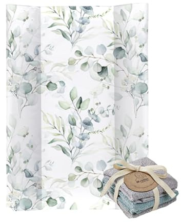 Rotho Babydesign Keil-Wickelauflage, Ab 0 Monate, Natural Leaves + Rotho Babydesign Waschtücher 3er Set