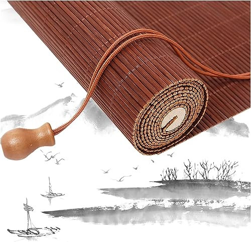 Natür Bambus Rollo, Jalousine Bambus Sichtschutz Rollo Bambusrollo Retro Bambus Vorhang Wetterfest Sonnenschutz Rollo Für Terrasse Balkon Vorhang Bambus Outdoor,Anpassbar ( Color : A , Size : WxH: 50X