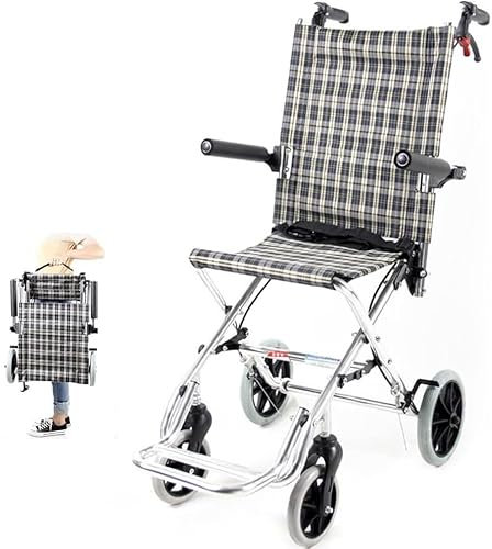 RAYACO Faltbare Rollstühle Tragbarer Faltrollstuhl, Reiserollstuhl mit Handbremse, Einfaches Reisen Aluminiumlegierung Rollstuhl Ultraleicht Kleiner Trolley kann im Flugzeug Sein
