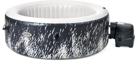 Intex 28494EX – PureSpa Bubble Glow Deluxe Idromassaggio Gonfiabile, Rotonda, 4 posti, PVC, con Illuminazione LED, 140 Getti e Accessori, Nero, ⌀ 196x71 cm