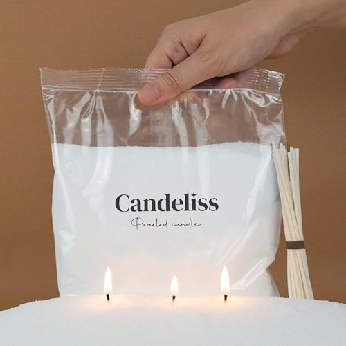 CANDELISS Kit para hacer Velas Perladas original. Perlas de cera para velas de origen vegetal Velas blancas sin parafina No necesita fundir Se adapta a cualquier recipiente (3 kg)