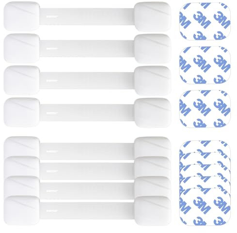 BABYGO® Child Safety Cupboard Locks for Children with Smart Unlock for Kitchen (8 Pack) | Adjustable Straps | Baby Proof Your Home in 30 Seconds | White