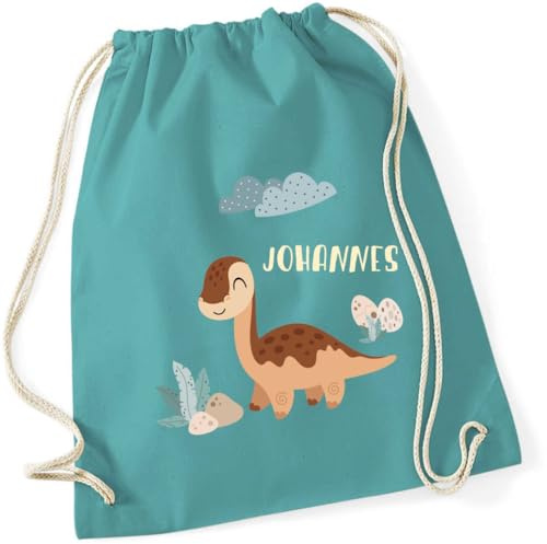 minimutz Sac de gym cadeau dinosaure - Personnalisé avec nom - Sac en tissu à tirer pour enfant - Sac de sport à tirer - 12 l - 37 x 46 cm