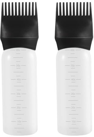 Pimoys 2 Pack Root Comb Applicator Bottle 6 Ounce, Oil Applicator for Hair Dye, Hair Oiling Bottle Applicator Brush with Graduated Scale