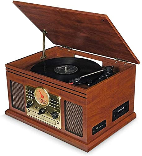 Tocadiscos, Tocadiscos, Centro de música Retro de Madera Hi-Fi con Control Remoto Tocadiscos, Reproductor de CD Cassett
