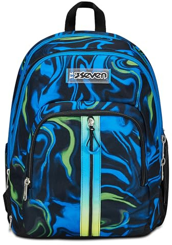 Seven Zaino Scuola Adavanced Detach, Nero Blu, Multi-Shade Boy, Doppio Scomparto Con Tasca Staccabile Uso Zainetto, Tasca Porta PC, Tasca Porta Borraccia, Zaino Medie e Superiori, Bambino Ragazzo