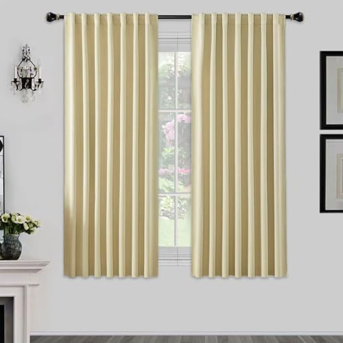 Joydeco Gardinen Blickdichte Vorhänge mit Schlaufen Verdeckten Hellbeige | 2er Set,H175 x B140 cm,Verdunklungsvorhänge für Schlafzimmer und Wohnzimmer,Hitzeschutz Thermovorhang,UV-schutz
