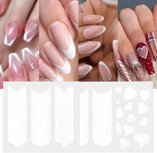 Lot de 48 pochoirs blancs pour French Nails, autocollants de manucure, pochoirs pour ongles en gel, autocollants French Tip Guides, pour décoration DIY