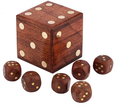 NKlaus Scatola cubo con 5 dadi in legno/ottone, 6 x 6 x 6 cm, set da gioco di dadi nautici, scatola decorativa 15968