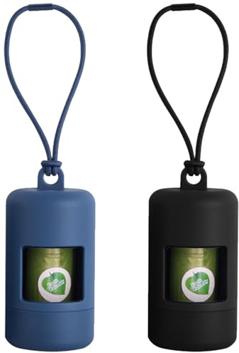 Bamyli 2 Pcs Dog Poop Bag Holders, Hands Free Dog Poop Bag Dispenser for Leash Walking Running Outdoor 2 Pack (Dark Blue & Black)