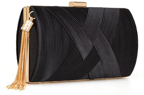 Ecohaso Clutch Bags for Women Formal Evening Clutch Purse Shoulder Cross Body Bags for Wedding Party Handbag with Tassel (Black)