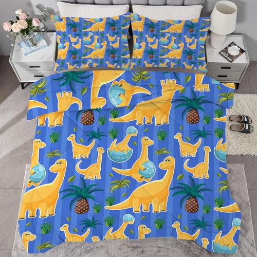 buyluhn Piumino completo con dinosauro, reversibile, per tutte le stagioni, per letto matrimoniale, lavabile in lavatrice, per letto matrimoniale, estate e inverno, leggero, 2 federe