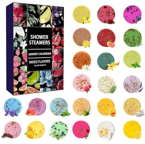 Shower Steamers Adventskalender - 24 Tage Spa Care Countdown Kalender | Badebomben Adventskalender | Duschdampfer Countdown Kalender | Badebomben für Frauen Kinder Erwachsene