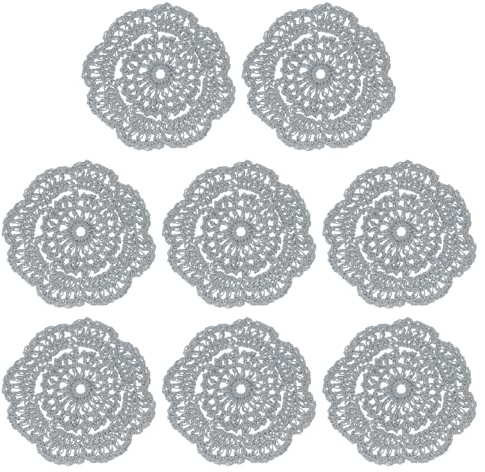 QUARKZMAN 8 Stück Häkeldeckchen Untersetzer, Spitze runde handgemachte Untersetzer mit Blumenmuster für Hochzeitsfeier Dekoration (Grau)