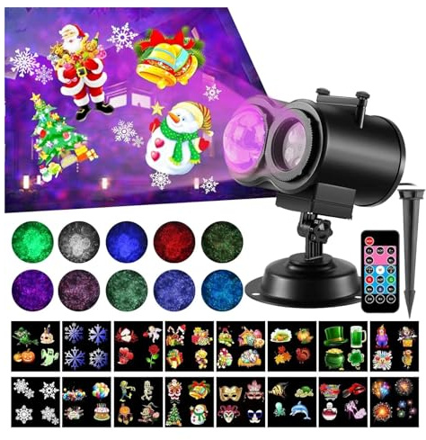 Luci del proiettore 1pc Decorazioni di Halloween più luminose Luci del proiettore e Natale all'aperto, aggiornamento 16 effetti HD (onde e motivi 3D)
