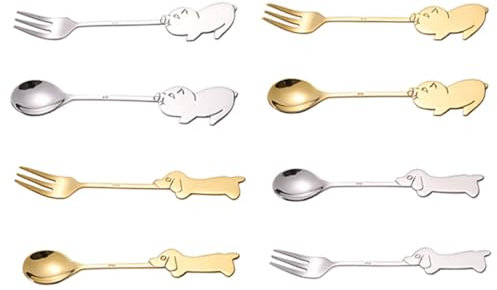 Cabilock Set de 8 Cuillères et Fourchettes à Dessert en Acier Inoxydable Antirouille Design Animaux Multifonctionnelle pour Café et Fruits Service