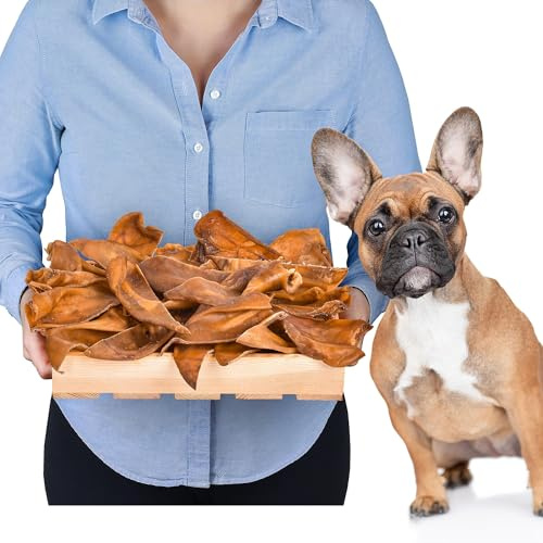 Mitad orejas de cerdo para perros 20 unidades (400 g) | Bocadillos masticables naturales de cerdo | Sin cereales y de larga duración | Orejas de cerdo secas al aire | Snack saludable para todas las