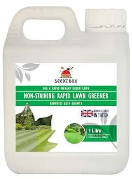 Lawn Grass Feed Greener 1 Litre — Covers 500m2 of Lawn - No Sulphate & Non-Staining Iron Grass Treatment & Fertiliser— Rapid Greening Grass Fertilizer— Safe for Pets & Children - Seedzbox