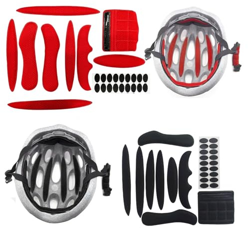 THXFUNAREA Imbottitura per casco in gommapiuma, set da 2 pezzi, imbottitura di ricambio per casco da bicicletta, imbottitura universale per casco da bicicletta e accessori（Nero e rosso）