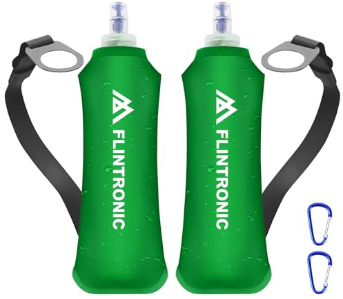 flintronic 2 st mjuk plunta, 500 ml/17 oz TPU vikbar löparvattenflaska, handhållen dricksflaska med handledsrem och karbinhakar, BPA-fri, för löpning, cykling, vandring, grön