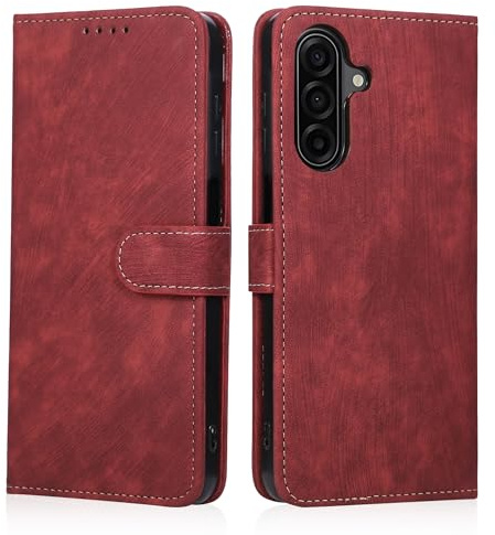 MIKULLE Fodral för Samsung Galaxy A17 5G/4G 6,7 tum, Premium PU-läder Flip plånboksfodral magnetiskt stötsäkert flip-fodral - röd