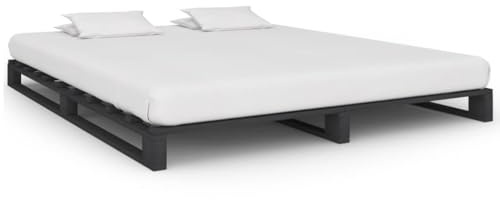 Qnhdfrt Palettenbett Grau aus Massivholz Kiefer 180x200 cm Bettgestell mit Lattenrost Robustes Design für Schlafzimmer Gästebett und Doppelbett