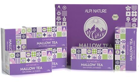 Alpi Nature Hojas de Malva Infusión Orgánica, 120 Bolsitas de Té 120g, Paquete de 6 x 20 Bolsitas de 1g