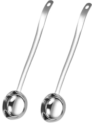 Toyvian 2 pezzi Mestolo per Salsa in Acciaio Resistente con Beccuccio Doppio Cucchiaio da Cucina con Manico per Zuppe Salse e Gravy Facile da Pulire