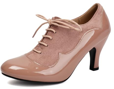 graceretro dam Mary Jane stängda runda tår snörskor 1940-talet vintage 1950-talet klackar retro 1930-talet viktorianska pumps 1920-tals skor, ROSA, 39 EU