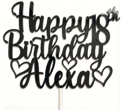 EKAM Personalised Acrylic Cake Topper, Customised Happy Birthday Custom Cake Topper, Any Name & Age Party Cake Decoration Gift for Milestone Birthdays and Special Celebrations (Black)