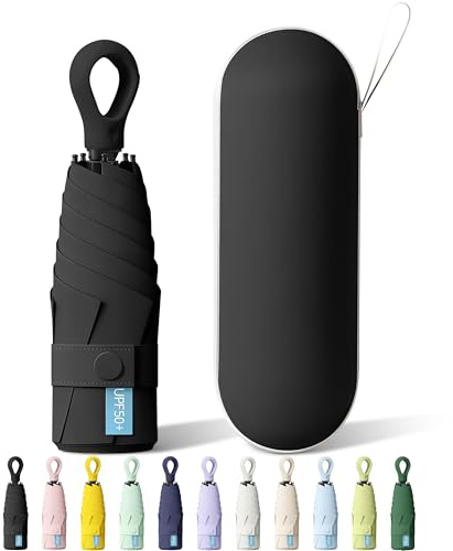 FWHFNB Taschenschirm, 6 Rippen Mini Regenschirm, UV-Regenschirm, Taschenschirme Mit Ringgriff und Kapselhülle, für Männer und Frauen