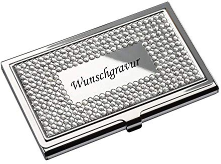 REFLECTS Edles Visitenkartenetui Visitenkartenbox mit Gravur Strasssteinchen silberglänzend Metall graviert